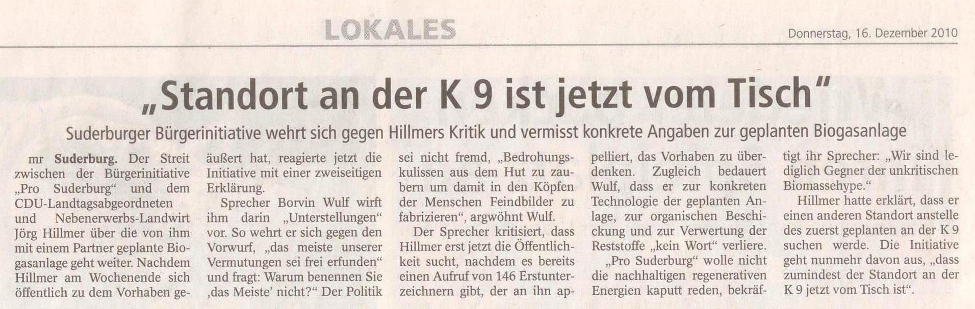 Zeitungsbericht vom 16. Dezember 2010